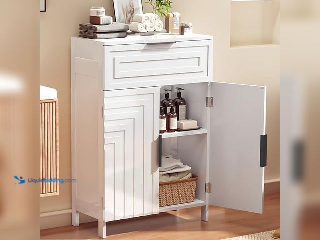 Lot 49-3465232 - Storage Cabinet Bathroom Floor Cabinets with Drawer Freestanding Kitchen Cabinet Fluted Coffee Bar C...