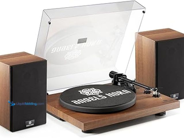 Lot 49-1548802 - ANGELS HORN Vinyl Record Player, Hi-Fi System Bluetooth Turntable Players with Stereo Bookshelf Spea...