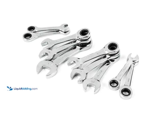 Lot 49-1556656 - Husky Stubby Ratcheting SAE/MM Combination Wrench Set (10-Piece) Model # HSTRW10PCSMN, Unused  Ref#S...