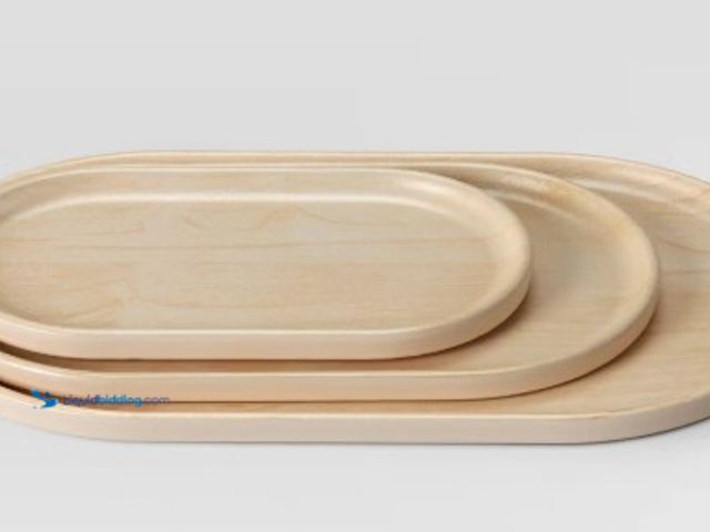 Lot 49-5542455 - 3pk Bamboo Melamine Trays with Wood Decal Natural Wood - Room Essentials™, Unused in a PK of 2