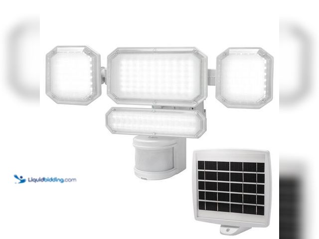Lot 49-3528641 - 270° White Motion Sensor Solar Powered Outdoor 4-Head LED Security Flood Light 3000 Lumens .Model # ...