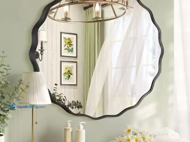 Lot 49-2022308 - Hochwertiges 40.5 in. Round Black Aluminum Alloy Framed Scalloped Wavy Wall Mirror, Model # HD-MR021...