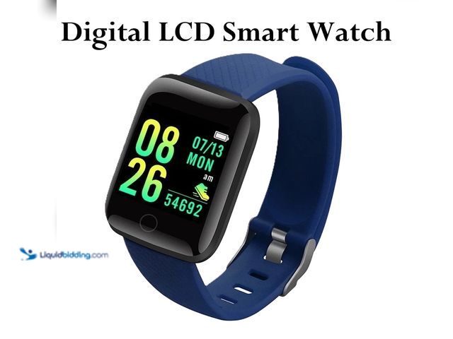 Lot 49-1616286 - Waterproof Smart Watch with Digital LCD Screen Black Case with Blue Silicone Band (No Box) - NEW - W...