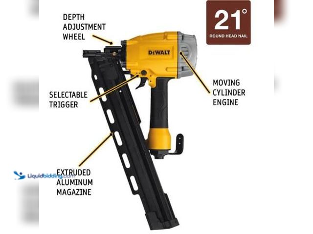 Lot 49-5554165 - DEWALT
Pneumatic 21-Degree Collated Corded Framing Nailer Model # DWF83PL Unused