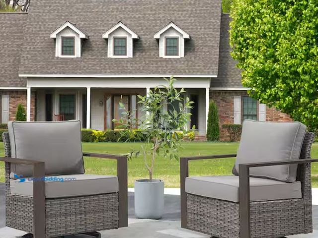 Lot 49-1623584 - Cube Edge Gray Swivel Glider Wicker Outdoor Rocking Chair with Gray Cushions and Square Metal Armres...