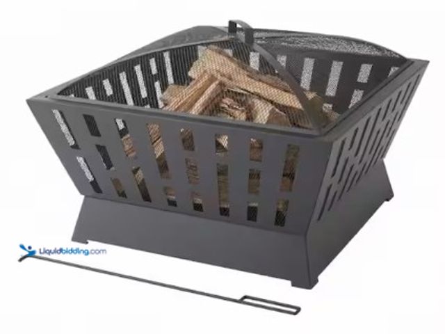 Lot 49-2022577 - Hampton Bay Woodbury 26 in. Black Steel Wood Burning Fire Pit with Cover and Poker, Model # A3010736...