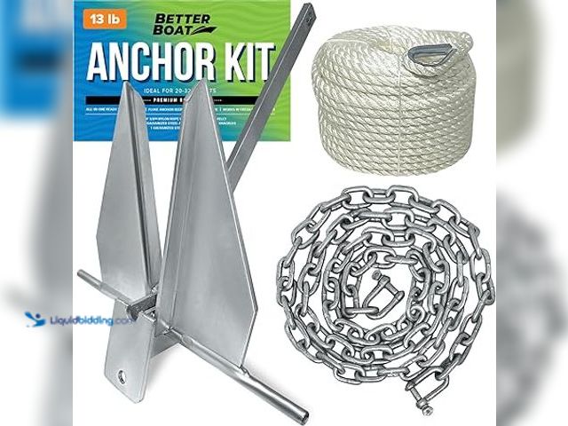 Lot 49-5411547 - Heavy Duty Boat Anchor Kit, Fluke Design with Chain and Rope Set, for Pontoon, Deck, Fishing, and Sa...