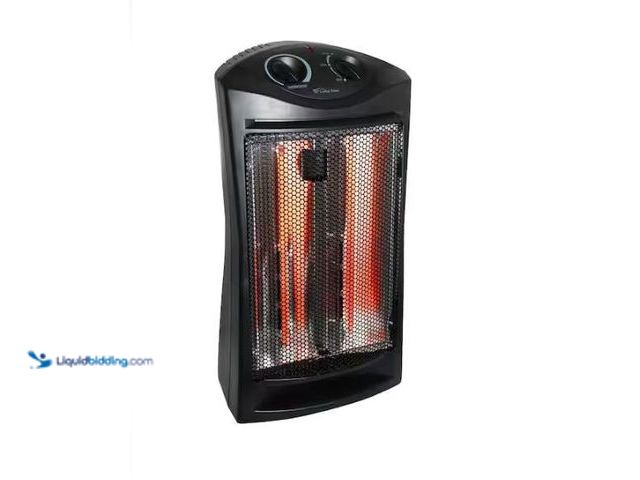 Lot 49-3432494 - living zone 1500-Watt Black Electric Tower Quartz Infrared Space Heater with Thermostat, Model # BFG...