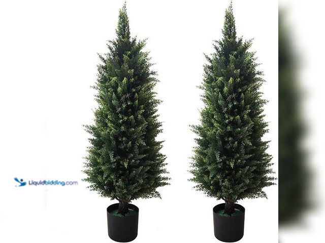 Lot 49-3528132 - 2 Pack 37 Inch Artificial Cedar Topiary Trees for Outdoor Front Porch Décor - UV Rated Fake Plants f...