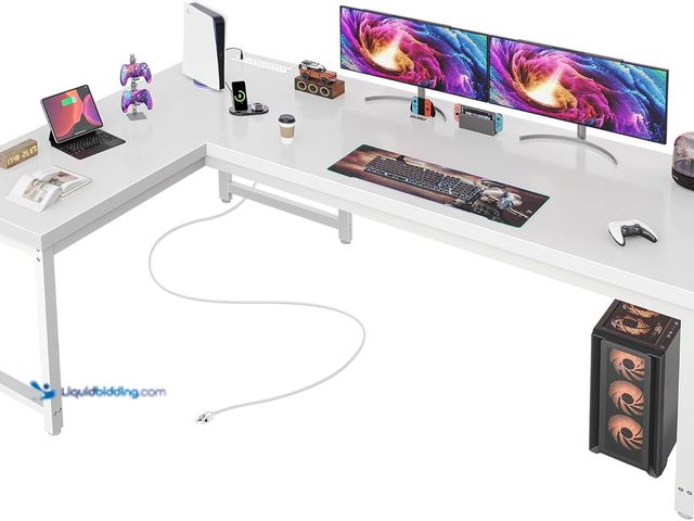 Lot 49-3564636 - Huuger 63 Inch L Shaped Desk with Power Outlets and USB-C Port, Reversible Computer, Larger Office C...