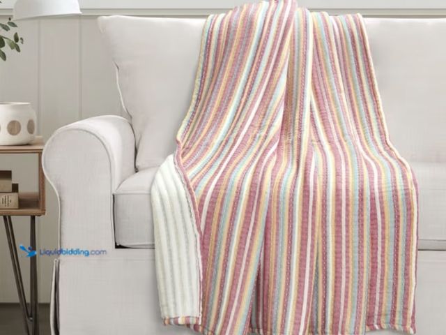 Lot 49-1975268 - Colorful 100% Cotton Throw Blanket. Lightweight and breathable at a generous size of 60”x50”. Perfec...