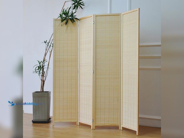 Lot 49-3536804 - 4 Panel Bamboo Room Divider and Folding Panel Screen,Bamboo Panel Divider for Room Separation,Beige,...