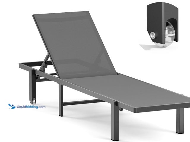 Lot 49-3463523 - Aluminum Chaise Lounge Chair Outdoor with Wheels, Patio Lounge Chair with Adjustable 5-Position Recl...