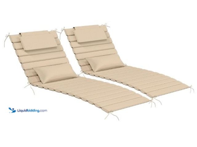 Lot 49-3432100 - AOFEITE 2 Sets of Outdoor Water-Resistant Olefin Chaise Lounge Cushions with Headrest and Pillow, We...