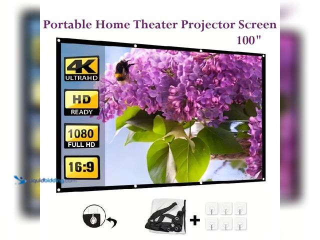 Lot 49-1616192 - Portable Home Theater Projector Screen Curtain 100" 87" x 47.21" with Mounting Hardware - NEW - 16:9...