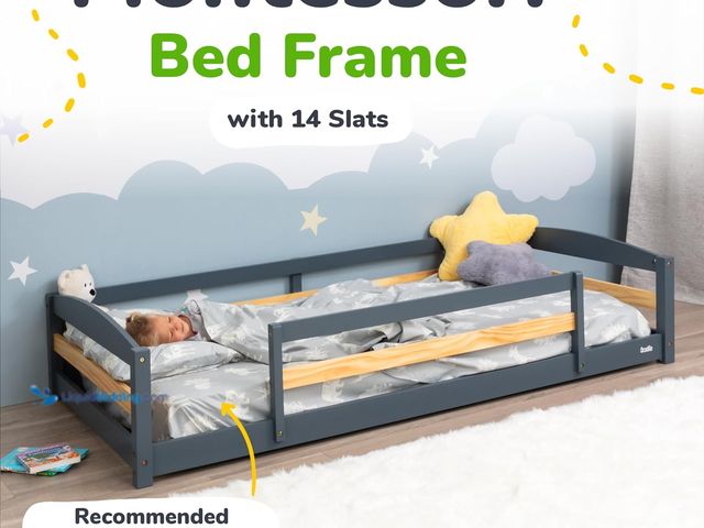 Lot 49-5485680 - Ocodile Twin Floor Bed with Safety Guardrails for Kids, Montessori Inspired with Rails and 2 Opening...