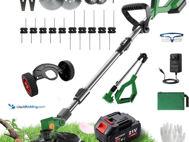 Lot 49-5546251 - Cordless String Trimmer, 21V Electric Weed Wacker with Wheels, 4 in 1 2600mAh Battery Powered Weed E...