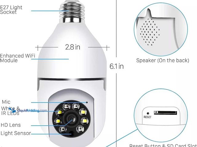 Lot 49-5388224 - Wireless E27 Security Camera with 360 Degree Rotation and IR Night Vision - White - Supports 2.4G Wi...