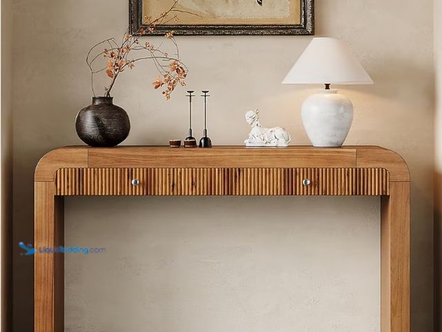 Lot 49-5543106 - ModernLuxe Assembly Required Rustic Console Table with Fluted Drawer Front Entryway Table with Curve...