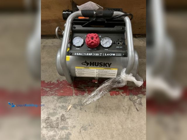 Lot 49-3563882 - HUSKY 2 Gal. 135 PSI Portable Electric Oil-Free Quiet Jobsite Air Compressor with Dual Pressure Gaug...
