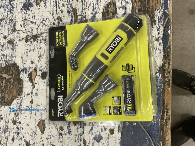 Lot 49-5553477 - RYOBI USB Lithium Cordless Compact Detail Scrubber Kit w/ 2Ah Battery, Charging Cable & (3) Head Att...