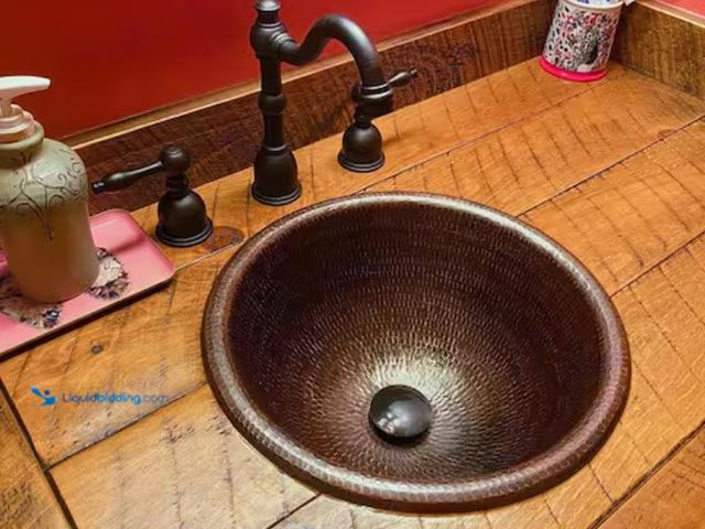 Lot 49-1623722 - Premier Copper Products Self-Rimming Small Round Hammered Copper Bathroom Sink in Oil Rubbed Bronze,...