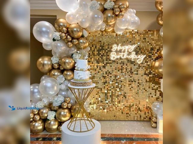 Lot 49-1538601 - Kate Square Light Gold Sequin Wall Panels 36PCS Shimmer Wall 6FTX6FT Birthday Party Backdrop Decorat...