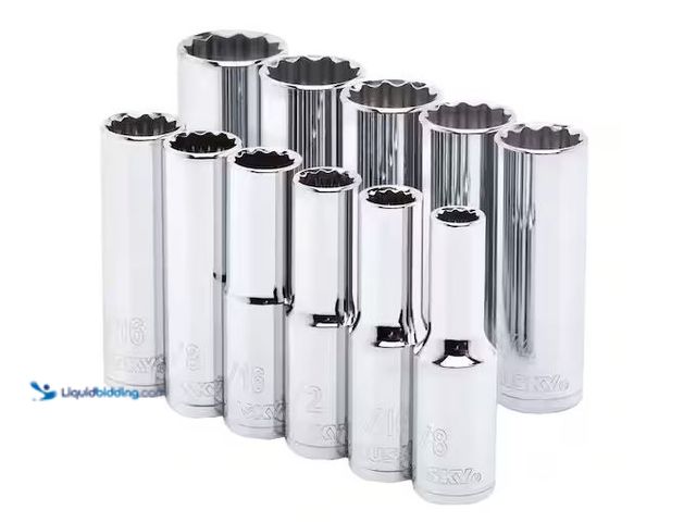 Lot 49-1576677 - Husky 1/2 in. Drive Deep SAE Socket Set (11-Piece) Model # H2DDPSAE11PCSR, Unused, Missing 1 Socket ...