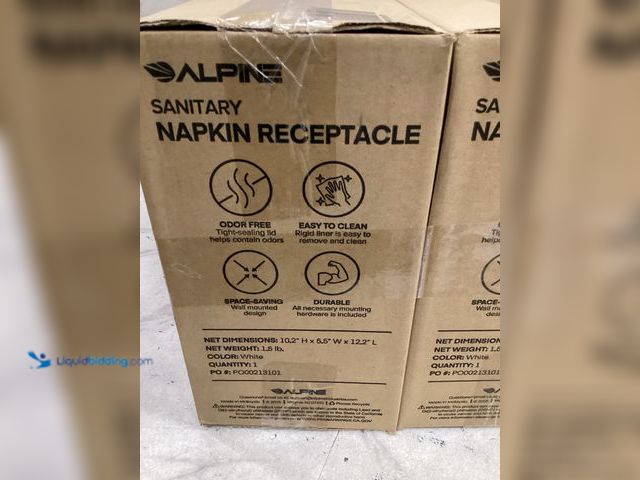Lot 49-3564322 - Alpine Industries Durable Plastic Sanitary Napkin Receptacle (White) Unused 3pk