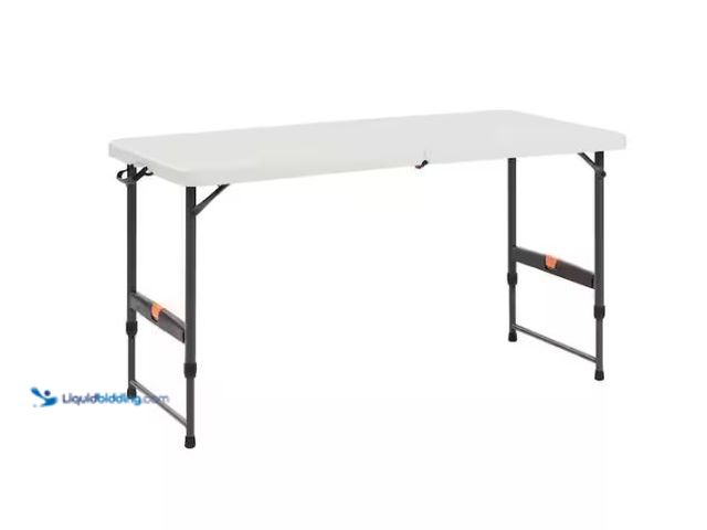 Lot 49-1627372 - HDX 4 ft. Almond Resin Top Single Hand Adjustable Height Indoor/Outdoor Rectangular Folding Utility ...