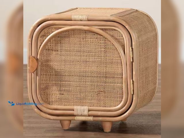Lot 49-2020755 - bali & pari Keita Natural Rattan Nightstand, Model # 244-13671-HD. MSRP: $145.99.  Unused, Scuffs & ...