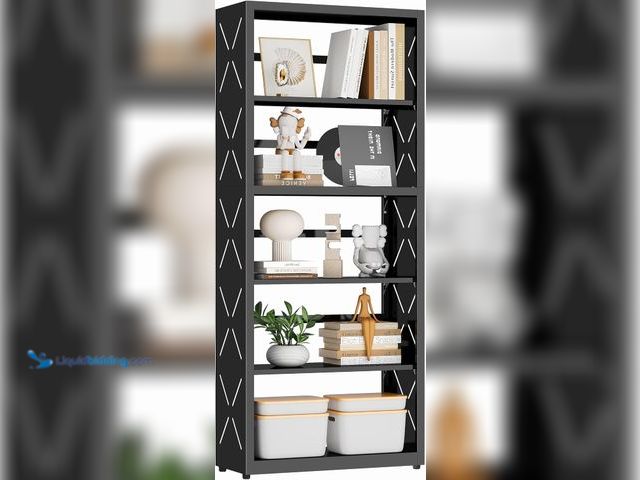 Lot 49-5546083 - Polup Bookshelf, 5 Tier Metal Bookcase with Adjustable Shelves, Tall White Book Shelf with Bookends,...