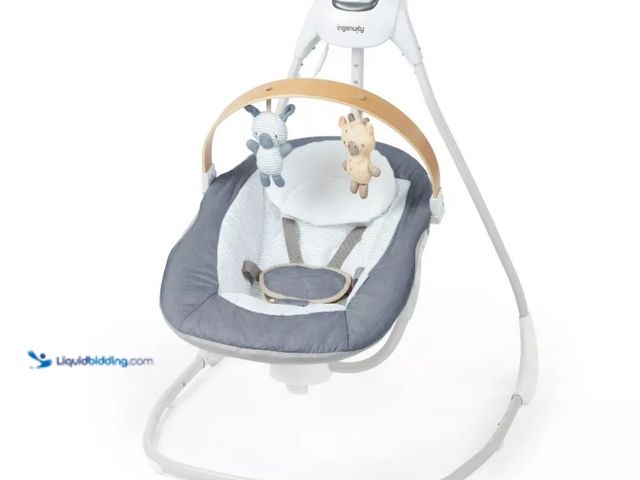 Lot 49-5552807 - Ingenuity Simple Comfort Compact Baby Swing  Chambray. Unused but missing Wood Toy Bar and pillow. U...