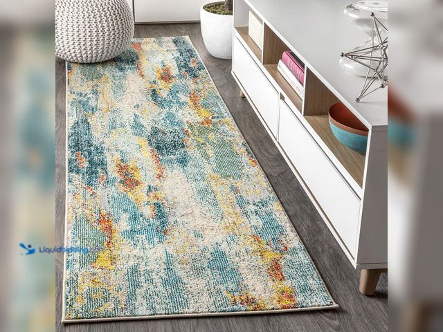 Lot 49-3531059 - JONATHAN Y Modern Abstract Vintage Waterfall Blue/Cream/Yellow Runner Rug, 2x8, Contemporary POP, Tr...