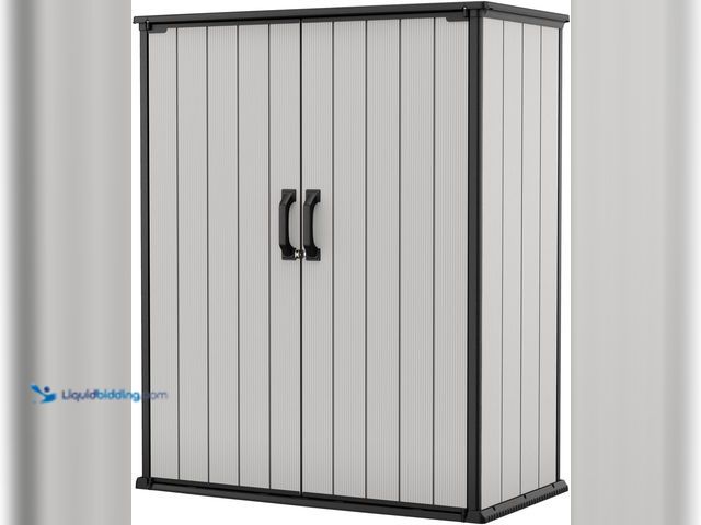 Lot 49-5487589 - Keter Premier Tall 4.6 x 5.6 ft. Resin Outdoor Storage Shed with Shelving Brackets for Patio Furnitu...