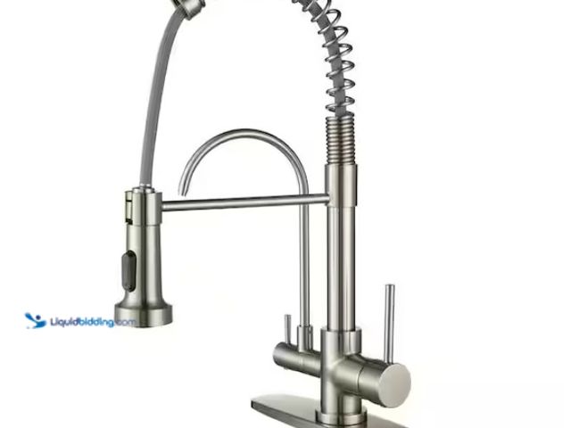 Lot 49-1515894 - Double-Handles Pull Down Sprayer Kitchen Faucet with Drinking Water Filter in Solid Brass in Brushed...