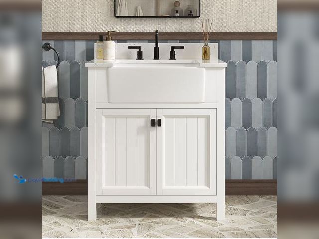 Lot 49-1593757 - DELUXE LIVING Richfield 30-in White Undermount Single Sink Bathroom Vanity with White Engineered Sto...