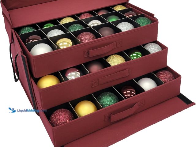Lot 49-3527956 - 612 Vermont Christmas Ornament Storage Box with 3 Trays, Adjustable Acid-Free Dividers, Holds 72-3 I...
