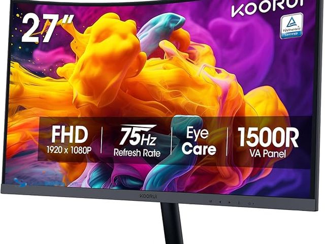 Lot 49-5433735 - KOORUI 27 Inch Curved Monitor FHD 1080P 75Hz Computer Monitors, 1500R PC Screen with HDMI VGA, TÜV R...