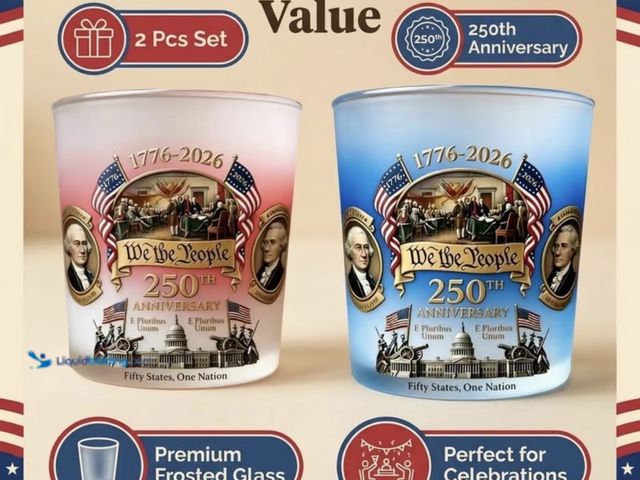Lot 49-1975756 - New 2pcs Discounted Set of 12Oz 250Th Anniversary Edition Traditional Whiskey Glasses (Frosted Shell...