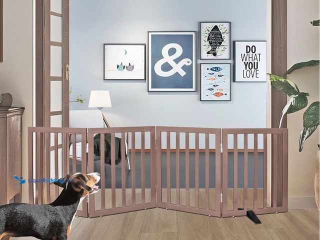 Lot 49-3481710 - ZJSF Freestanding Indoor Dog Gate for House Foldable Wood Puppy Gate for Doorways Pet Gate for Stair...