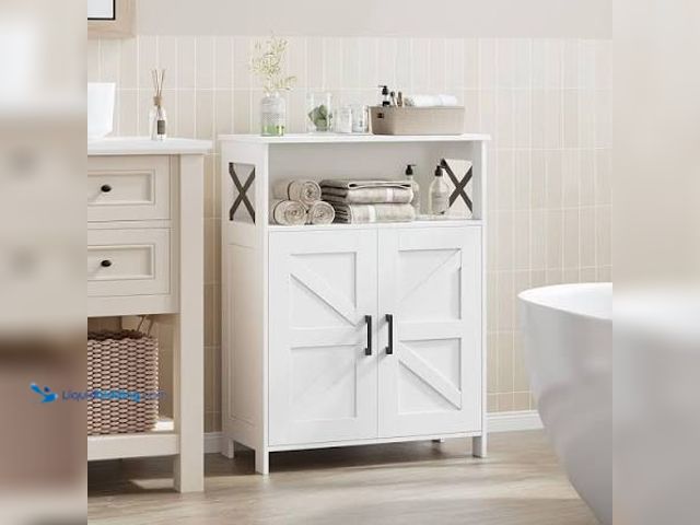 Lot 49-5541990 - Homhedy Farmhouse Bathroom Storage Cabinet with 2 Doors, Toilet Paper Cabinet with Adjustable Shelf,...