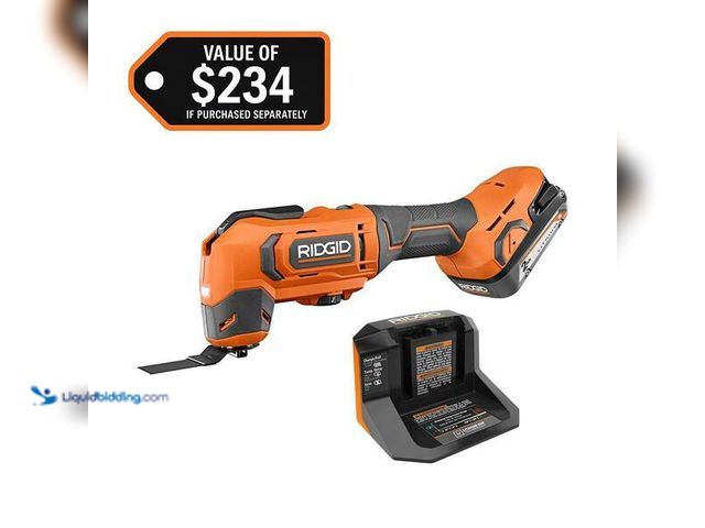 Lot 49-5452309 - RIDGID
18V Cordless Oscillating Multi-Tool with 2.0 Ah Battery and Charger. Item is used.