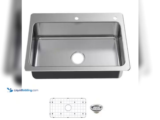 Lot 49-2020879 - Glacier Bay Bratten 33 in. Drop-In Single Bowl 18 Gauge Stainless Steel Kitchen Sink with Accessorie...