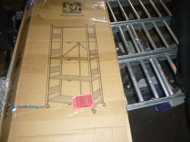 Lot 49-3465270 - Folding Storage Shelves, 5-Tier Metal Collapsible Shelves with Wheels, Shelving Units and Storage Ra...