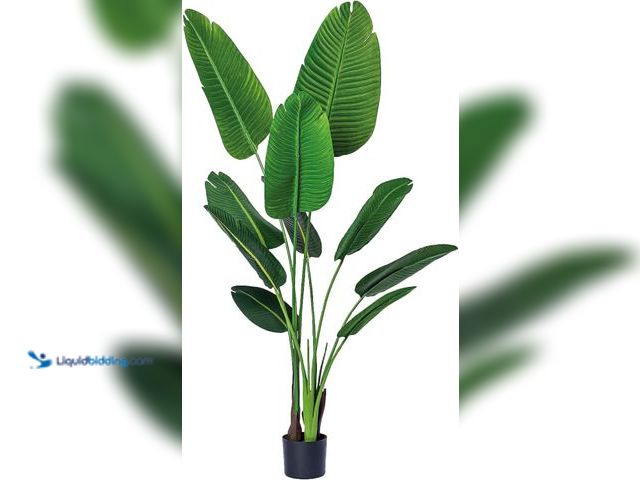 Lot 49-5484775 - One 5 Foot Artificial Silk Bird of Paradise Palm Tree Potted Plant by Bagari (2pack) Unused
