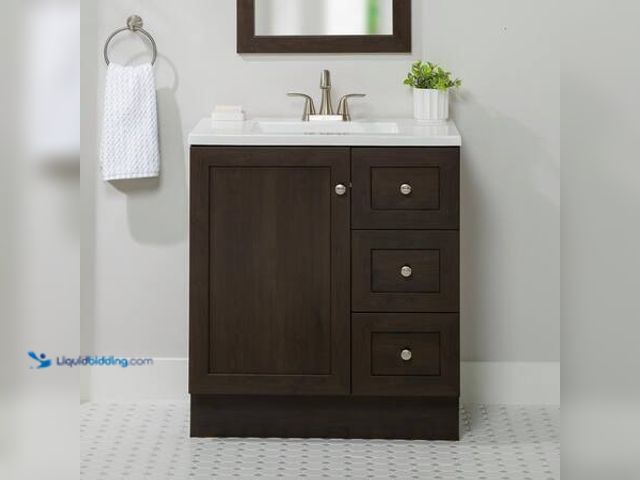 Lot 49-5548887 - Glacier Bay Bannister 31 in. Single Sink Dusk Freestanding Bath Vanity with White Cultured Marble To...