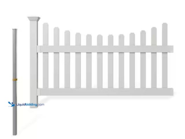 Lot 49-1518176 - WamBam Fence 3.5 ft. H x 6 ft. W Permanent All American Vinyl Picket Fence Panel Kit with No-Dig Anc...