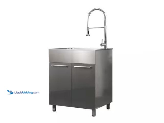 Lot 49-1570393 - Presenza All in One 28 in. x 22 in. x 33.8 in. Drop-in Stainless Steel Laundry Sink with Cabinet in ...