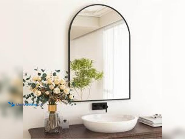 Lot 49-3536842 - XRAMFY 24 in. W x 36 in. H Arched Black Aluminum Alloy Framed Wall Mirror. Model # BACSC2436-BLACK. ...